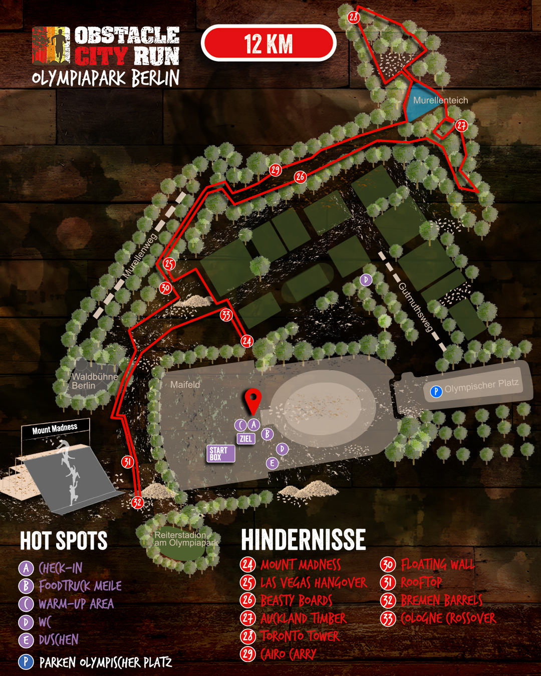 Streckenkarte Obstacle City Run Berlin 12KM