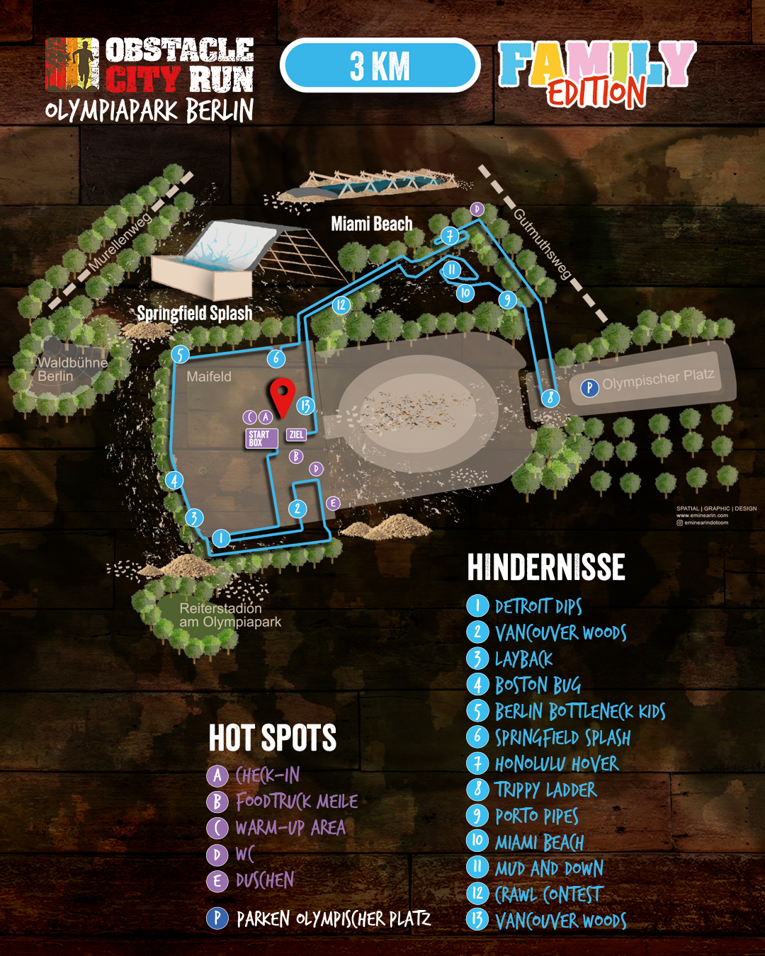 Streckenkarte Obstacle City Run Berlin 3KM